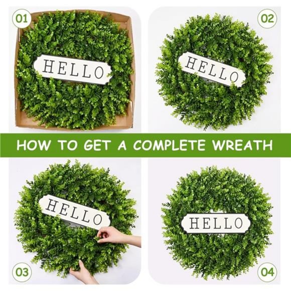 Large Boxwood Artificial Wreath Front Door 24'' for st patrick's day Decoration - Picture 4 of 7